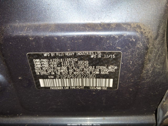Продажа на аукционе авто 2016 Subaru Impreza 2.0i Sport Premium, vin: JF1GPAP62G8222860, номер лота: 45808770