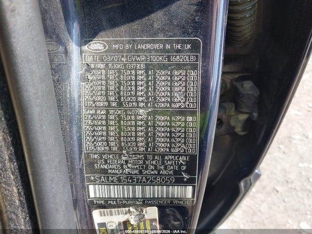 Продаж на аукціоні авто 2007 Land Rover Range Rover Hse, vin: SALME15437A258059, номер лоту: 45808789
