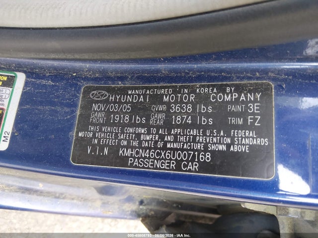 Продаж на аукціоні авто 2006 Hyundai Accent Gls, vin: KMHCN46CX6U007168, номер лоту: 45808793