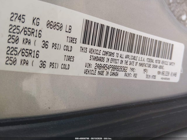 45808798 :رقم المزاد ، 2A8HR54P98R828362 vin ، 2008 Chrysler Town & Country Touring مزاد بيع