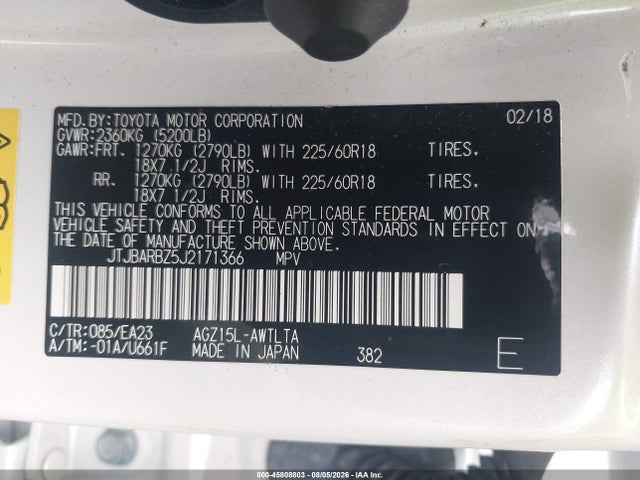 45808803 :رقم المزاد ، JTJBARBZ5J2171366 vin ، 2018 Lexus Nx 300 مزاد بيع