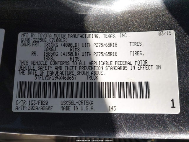 5TFUY5F19FX460667 Toyota Tundra Sr5 5.7l V8