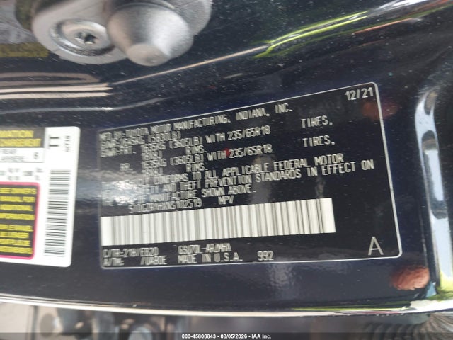 2022 Toyota Highlander Xle მანქანა იყიდება აუქციონზე, vin: 5TDGZRAHXNS102519, აუქციონის ნომერი: 45808843