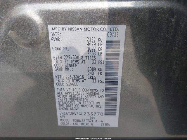 Продажа на аукционе авто 2016 Nissan Rogue Sl, vin: 5N1AT2MV5GC735770, номер лота: 45808863