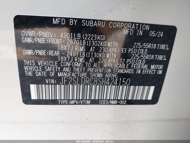 2025 Subaru Forester Limited მანქანა იყიდება აუქციონზე, vin: JF2SLDRC8SH424150, აუქციონის ნომერი: 45808865