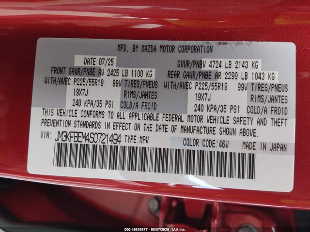 Aukcja sprzedaży 2025 Mazda Cx-5 2.5 S Premium Plus, vin: JM3KFBEM4S0721494, numer aukcji: 45808877