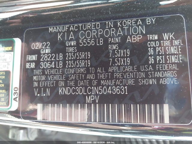 Продаж на аукціоні авто 2022 Kia Ev6 Wind, vin: KNDC3DLC1N5043631, номер лоту: 45808899