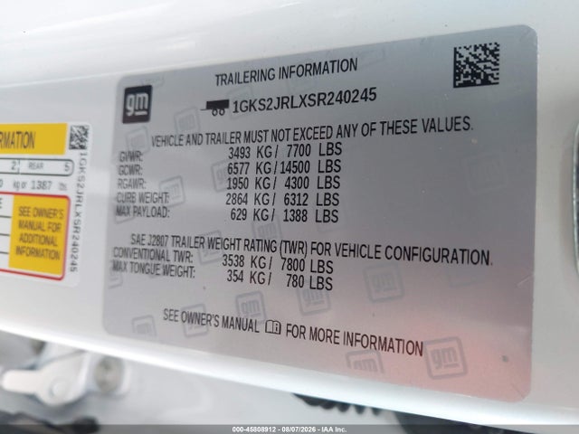 45808912 :رقم المزاد ، 1GKS2JRLXSR240245 vin ، 2025 Gmc Yukon Xl 4wd Denali مزاد بيع