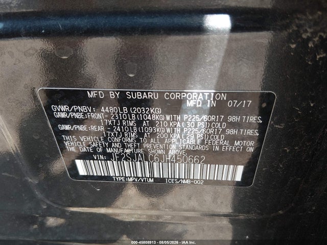 2018 Subaru Forester 2.5i Limited მანქანა იყიდება აუქციონზე, vin: JF2SJALC6JH450662, აუქციონის ნომერი: 45808913