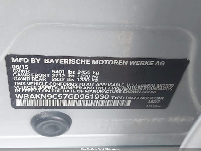 Продаж на аукціоні авто 2016 Bmw 550i, vin: WBAKN9C57GD961930, номер лоту: 45808940
