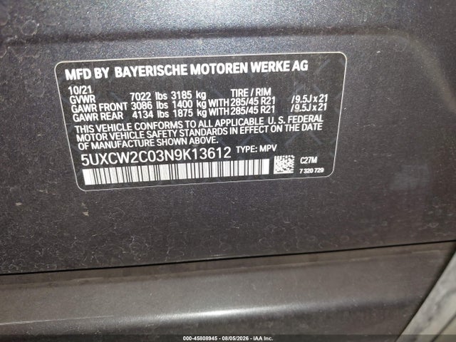 BMW X7 Xdrive40i 2022 5UXCW2C03N9K13612 Image 9