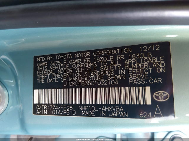 Продаж на аукціоні авто 2013 Toyota Prius C Two, vin: JTDKDTB38D1032104, номер лоту: 45808947