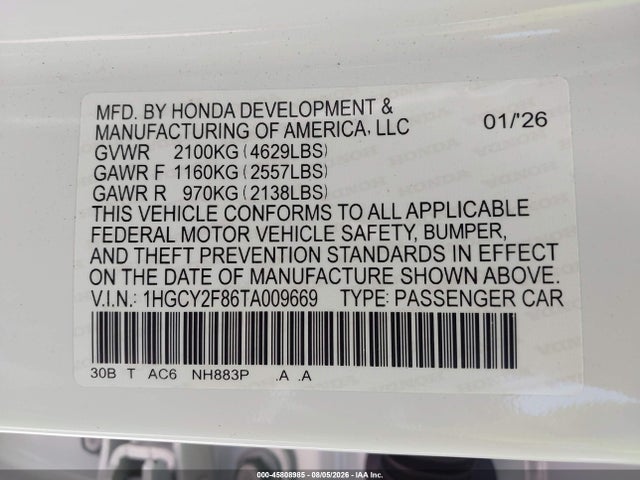 1HGCY2F86TA009669 Honda Accord Hybrid Touring