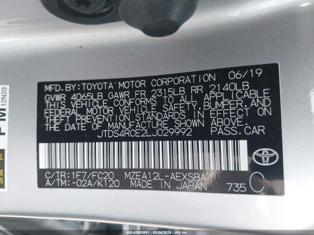JTDS4RCE2LJ029992 Toyota COROLLA SE