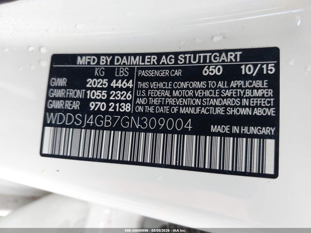 45808996 :رقم المزاد ، WDDSJ4GB7GN309004 vin ، 2016 Mercedes-benz Cla 250 4matic مزاد بيع