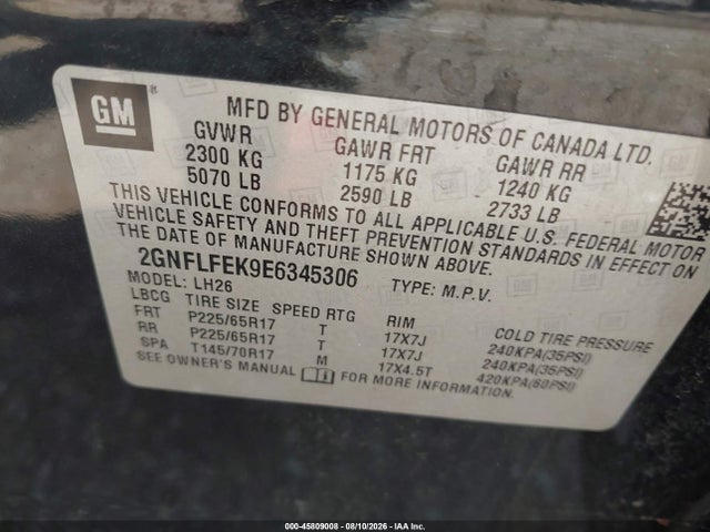 Chevrolet EQUINOX LT 2014 2GNFLFEK9E6345306 Image 9