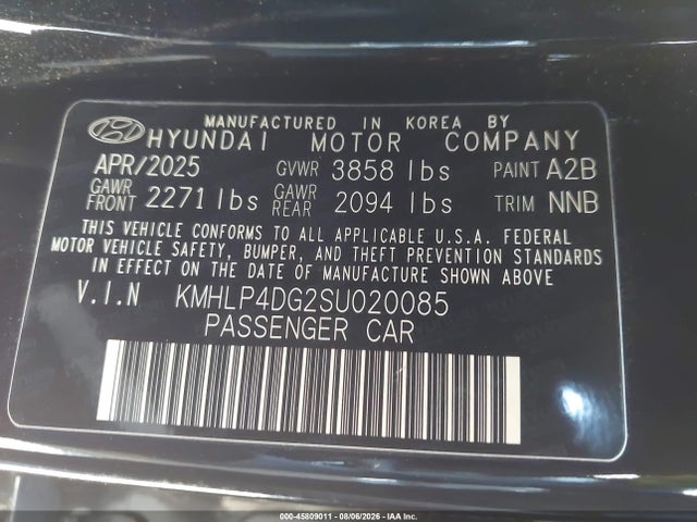 Aukcja sprzedaży 2025 Hyundai Elantra Limited, vin: KMHLP4DG2SU020085, numer aukcji: 45809011