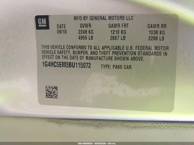 Aukcja sprzedaży 2011 Buick Lucerne Cxl, vin: 1G4HC5EM3BU115072, numer aukcji: 45809029