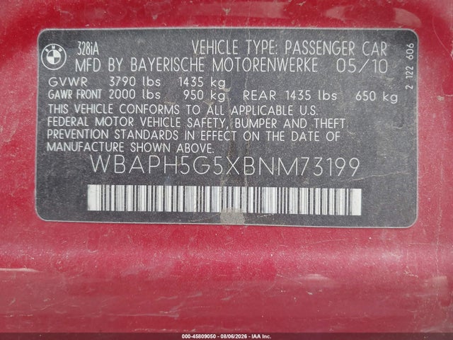Aukcja sprzedaży 2011 Bmw 328i, vin: WBAPH5G5XBNM73199, numer aukcji: 45809050