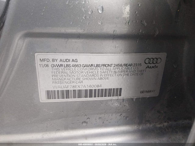 Продаж на аукціоні авто 2007 Audi A4 2.0t, vin: WAUAF78EX7A140084, номер лоту: 45809051