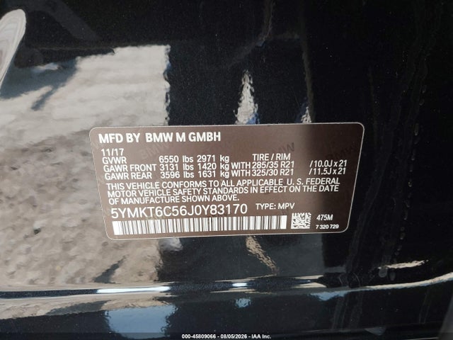 Продаж на аукціоні авто 2018 Bmw X5 M, vin: 5YMKT6C56J0Y83170, номер лоту: 45809066