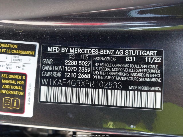 Продаж на аукціоні авто 2023 Mercedes-benz C 300 Sedan, vin: W1KAF4GBXPR102533, номер лоту: 45809084