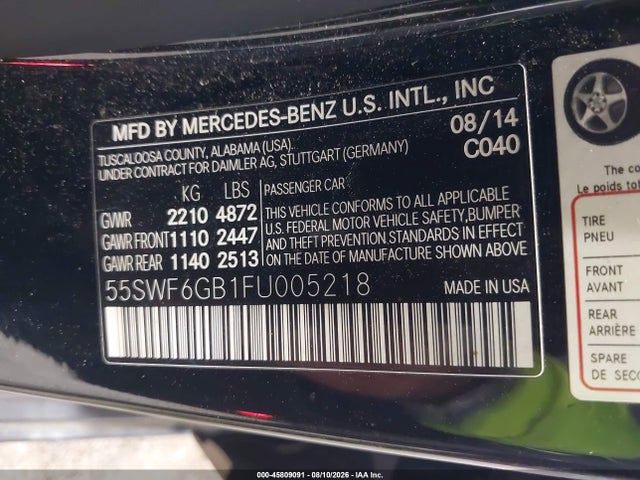 2015 Mercedes-benz C 400 4matic მანქანა იყიდება აუქციონზე, vin: 55SWF6GB1FU005218, აუქციონის ნომერი: 45809091