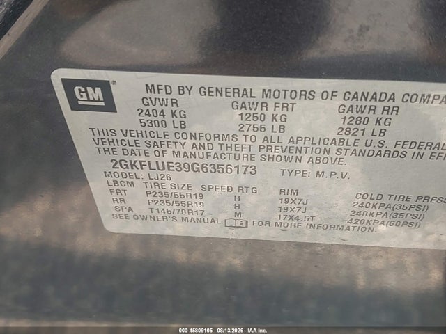 Aukcja sprzedaży 2016 Gmc Terrain Slt, vin: 2GKFLUE39G6356173, numer aukcji: 45809105