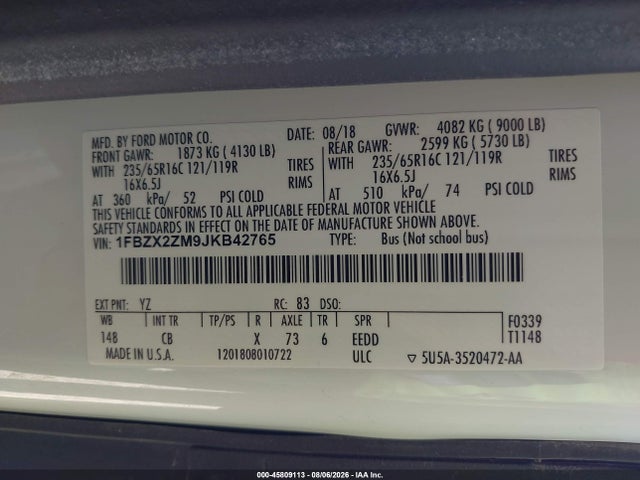 Ford Transit-350 Xl 2018 1FBZX2ZM9JKB42765 Image 9