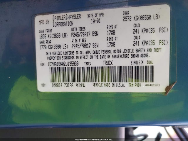 Aukcja sprzedaży 2002 Dodge Ram 1500 St, vin: 1D7HA16N02J135930, numer aukcji: 45809118