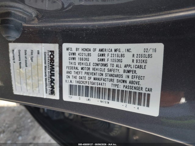 Aukcja sprzedaży 2016 Honda Accord Sport, vin: 1HGCR2F57GA154471, numer aukcji: 45809127