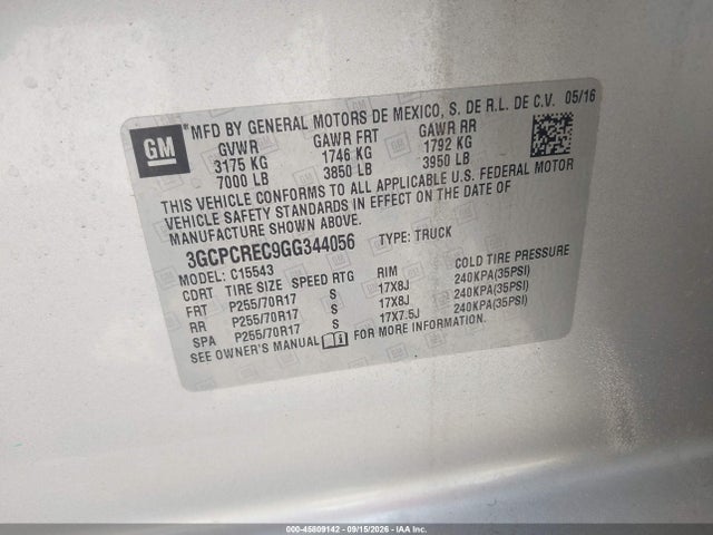 Chevrolet Silverado 1500 Lt 2016 3GCPCREC9GG344056 Image 9