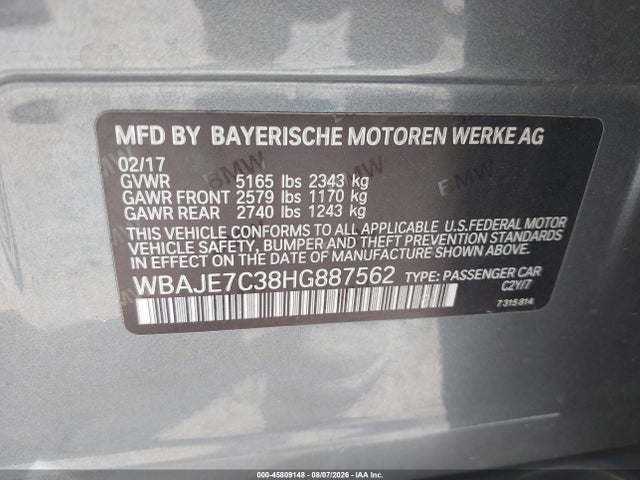 45809148 :رقم المزاد ، WBAJE7C38HG887562 vin ، 2017 Bmw 540i Xdrive مزاد بيع