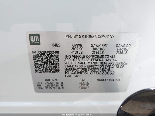 45809170 :رقم المزاد ، KL4AMESL8TB223662 vin ، 2026 Buick Encore Gx Sport Touring Awd مزاد بيع
