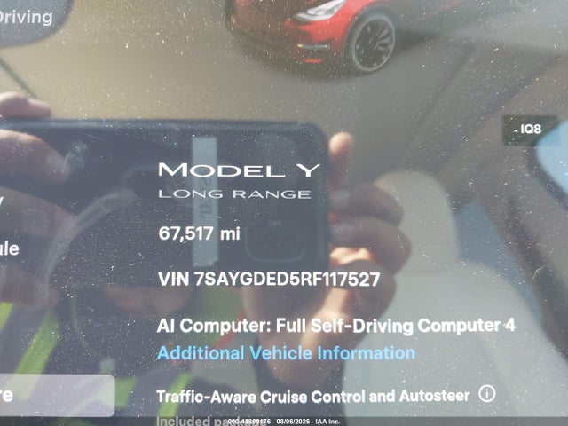 2024 Tesla Model Y Long Range Single Motor Rear-wheel Drive/rwd მანქანა იყიდება აუქციონზე, vin: 7SAYGDED5RF117527, აუქციონის ნომერი: 45809176