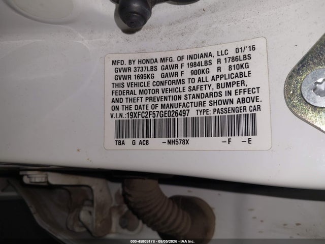 Honda Civic Lx 2016 19XFC2F57GE026497 Image 9