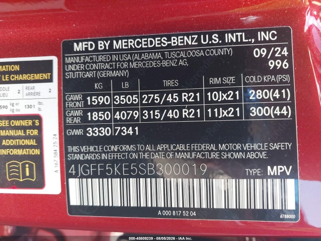 4JGFF5KE5SB300019 Mercedes-Benz Gls 450 4matic