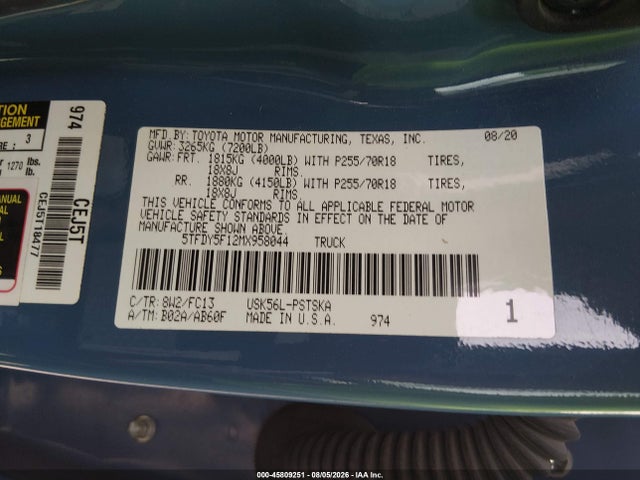 Toyota Tundra Sr5 2021 5TFDY5F12MX958044 Image 9