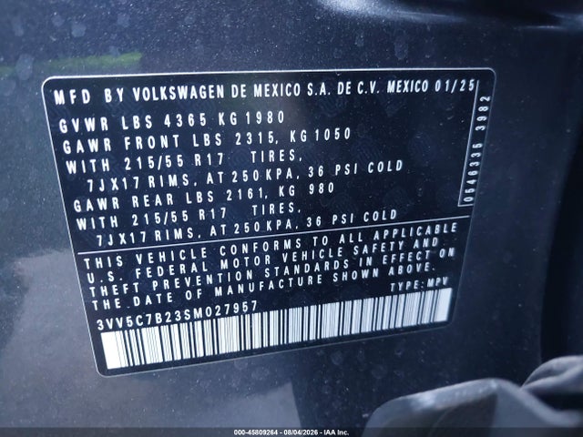 3VV5C7B23SM027957 Volkswagen Taos 1.5t S
