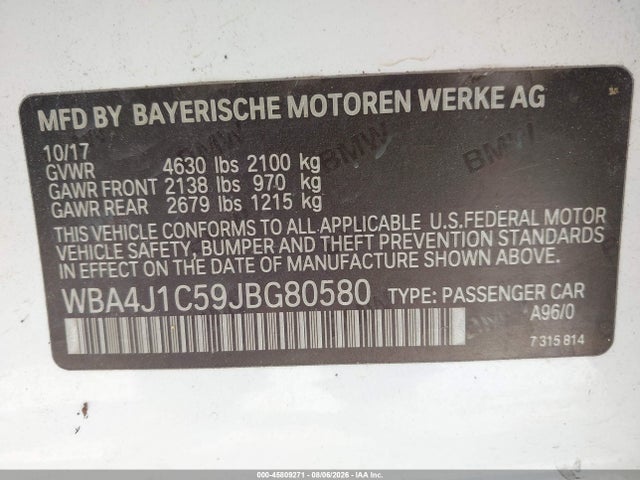 Продаж на аукціоні авто 2018 Bmw 430i Gran Coupe, vin: WBA4J1C59JBG80580, номер лоту: 45809271