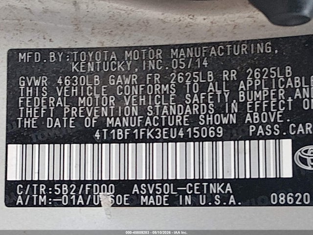 Toyota CAMRY LE 2014 4T1BF1FK3EU415069 Image 9