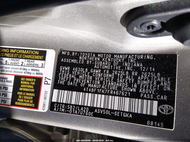 Продаж на аукціоні авто 2015 Toyota Camry Xle, vin: 4T4BF1FK7FR467621, номер лоту: 45809295