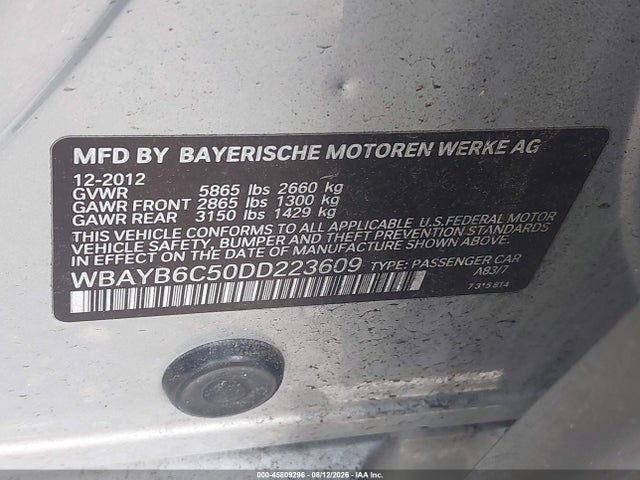 45809296 :رقم المزاد ، WBAYB6C50DD223609 vin ، 2013 Bmw 750i Xdrive مزاد بيع