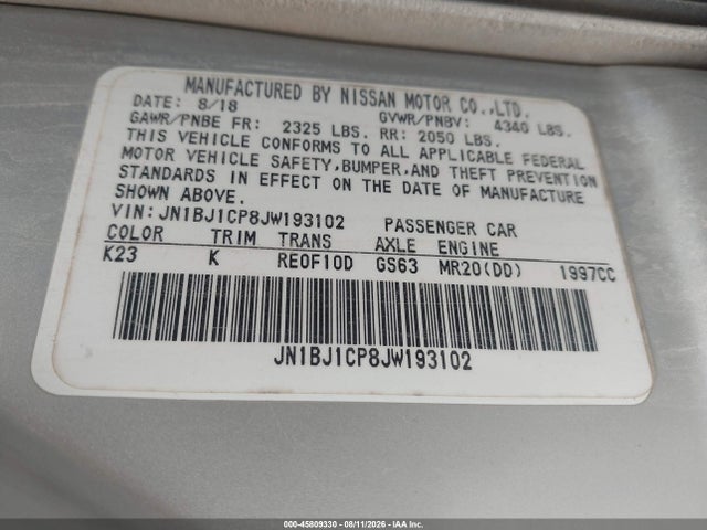 Aukcja sprzedaży 2018 Nissan Rogue Sport Sv, vin: JN1BJ1CP8JW193102, numer aukcji: 45809330