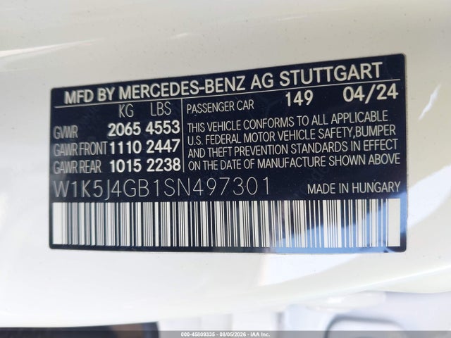 Aukcja sprzedaży 2025 Mercedes-benz Cla 250 Coupe, vin: W1K5J4GB1SN497301, numer aukcji: 45809335
