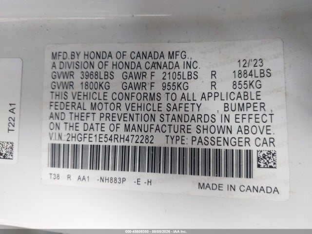 Honda CIVIC SI SEDAN 2024 2HGFE1E54RH472282 Image 9