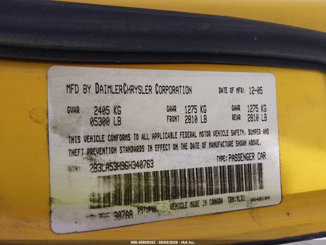 Продаж на аукціоні авто 2006 Dodge Charger Rt, vin: 2B3LA53H96H340763, номер лоту: 45809352