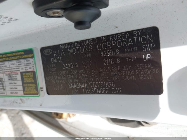 Продажа на аукционе авто 2011 Kia Optima Ex, vin: KNAGN4A77B5191826, номер лота: 45809357