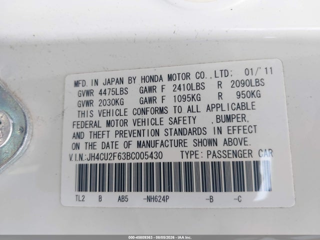 Продаж на аукціоні авто 2011 Acura Tsx 2.4, vin: JH4CU2F63BC005430, номер лоту: 45809363