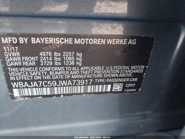 45809364 :رقم المزاد ، WBAJA7C59JWA73917 vin ، 2018 Bmw 530i Xdrive مزاد بيع